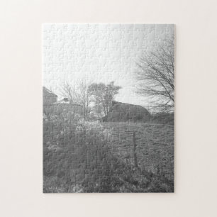 Old Farm In Black & White Jigsaw Puzzle