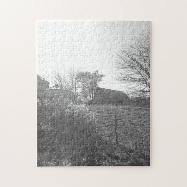 Old Farm In Black & White Jigsaw Puzzle (Vertical)