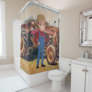 old farm tractor and a farmer   shower curtain