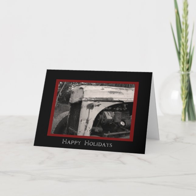 Old Farm Tractor Country Happy Holidays Card (Front)