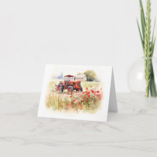 Old Farm Tractor in a Field of Flowers BLANK  Card