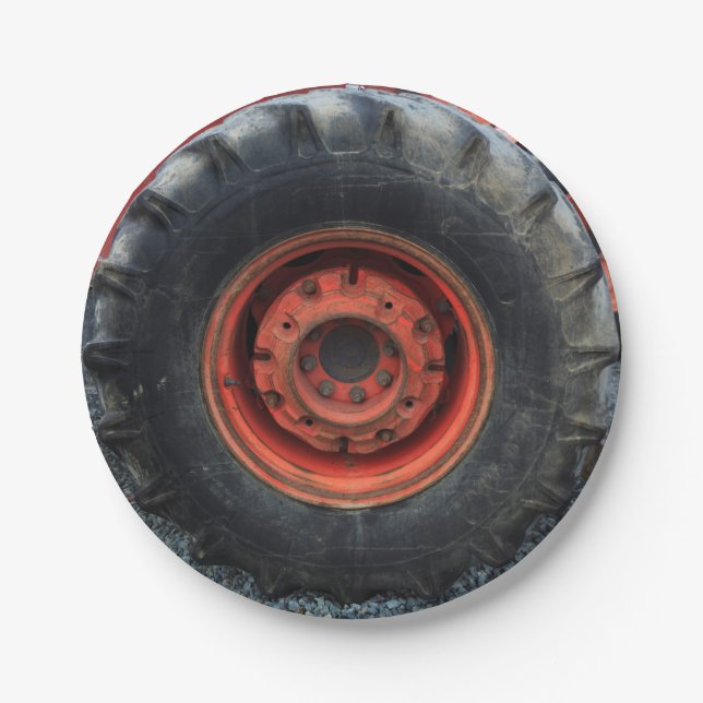 Old Farm Tractor Tire Paper Plate (Front)