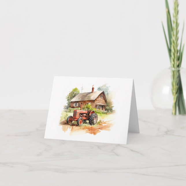 Old Farm Tractor with Old Farm House BLANK  Card (Front)