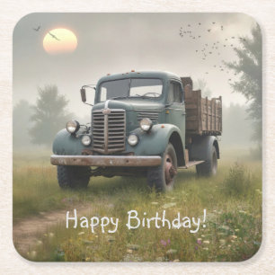 Old Farm Truck Square Paper Coaster