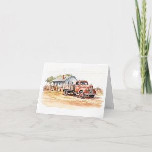 Old Farm Truck with Old Farm House BLANK  Card