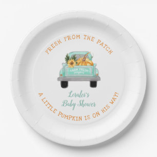 Old Farm Truck With Pumpkin Fall Baby Shower Paper Plate
