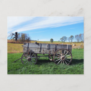 Old Farm Wagon in Hay Field Postcard