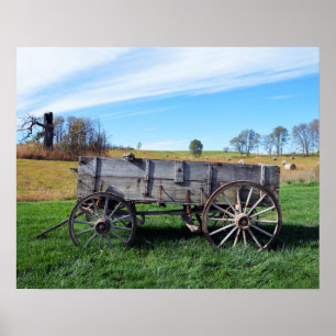 Old Farm Wagon in Hay Field Poster