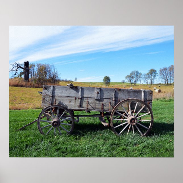 Old Farm Wagon in Hay Field Poster (Front)