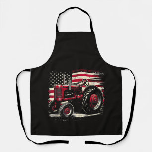 Old Farmall Cub Tractor American Flag Patriotic Fa Apron