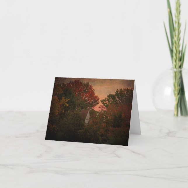 Old Farmhouse in Autumn Woods note card (Front)