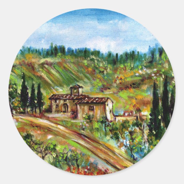 OLD FARMHOUSE IN CHIANTI -TUSCANY CLASSIC ROUND STICKER (Front)
