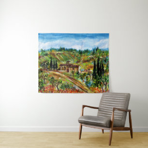 OLD FARMHOUSE IN TUSCANY LANDSCAPE TAPESTRY