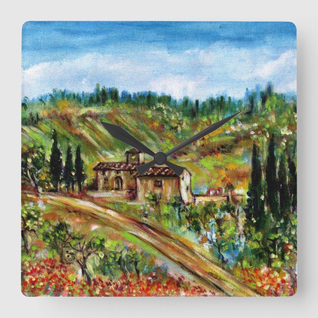 OLD FARMHOUSE IN TUSCANY SQUARE WALL CLOCK (Front)