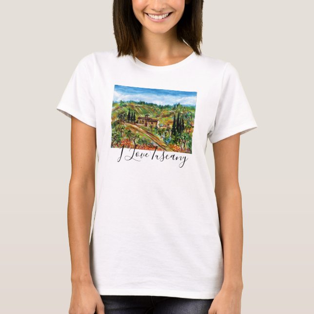 OLD FARMHOUSE,OLIVE TREES IN TUSCANY LANDSCAPE T-Shirt (Front)