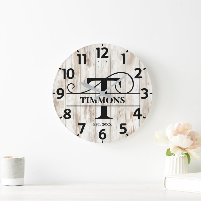Old Farmhouse T Monogram Large Clock (Home)