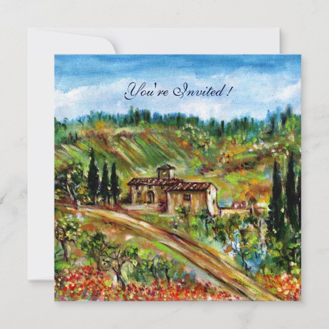 OLD FARMHOUSE TUSCANY LANDSCAPE,yellow green white Invitation (Front)