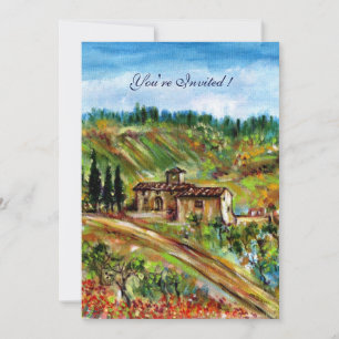 OLD FARMHOUSE TUSCANY LANDSCAPE,yellow green white Invitation
