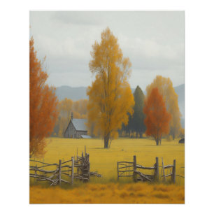 Old Farmstead Colourful Autumns Wend Timeless Art  Poster