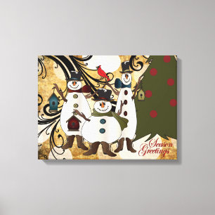 Old Fashion Abstract Snowmen   Season Greetings Canvas Print
