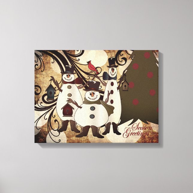 Old Fashion Abstract Snowmen | Season Greetings Canvas Print (Front)