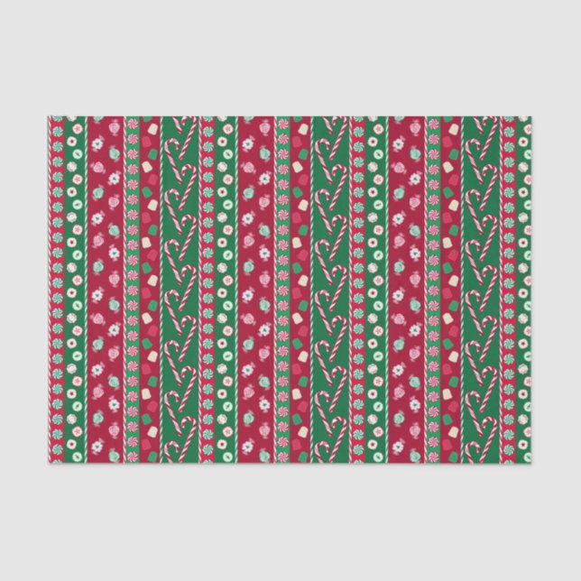 Old Fashion Christmas Candies Stripes Pattern Tissue Paper (Front)