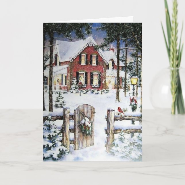 Old Fashion Christmas Card  Garden gate in winter (Front)