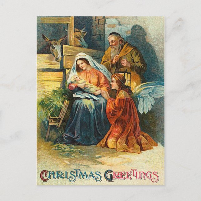 Old Fashion Christmas Nativity Postcard (Front)