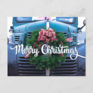 Old Fashion Christmas Truck Wreath Holiday Postcard