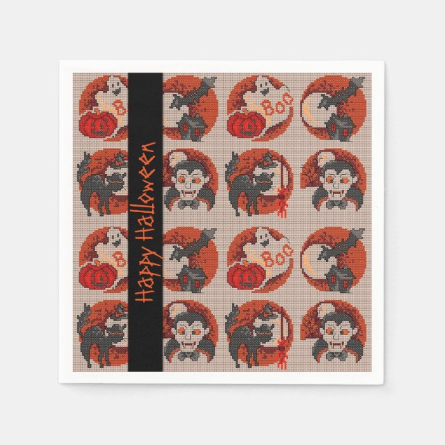 Old Fashion Halloween Faux Cross-Stitch Napkins (Front)
