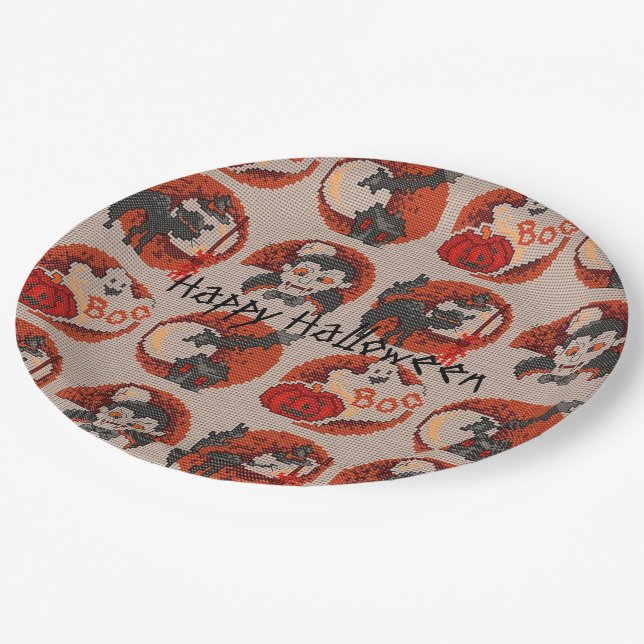 Old Fashion Halloween Faux Cross-Stitch Plates (Angled)
