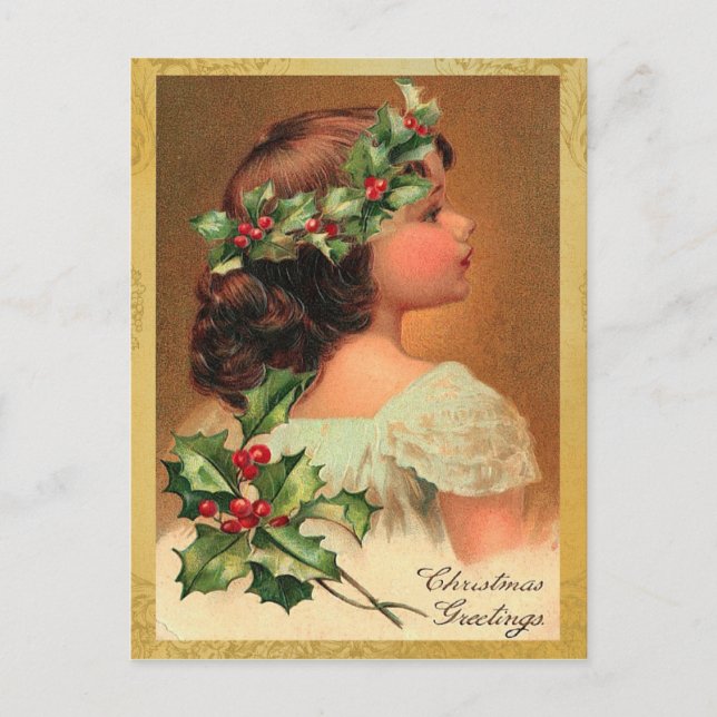 Old Fashion Holly Girl Christmas Holiday (Front)
