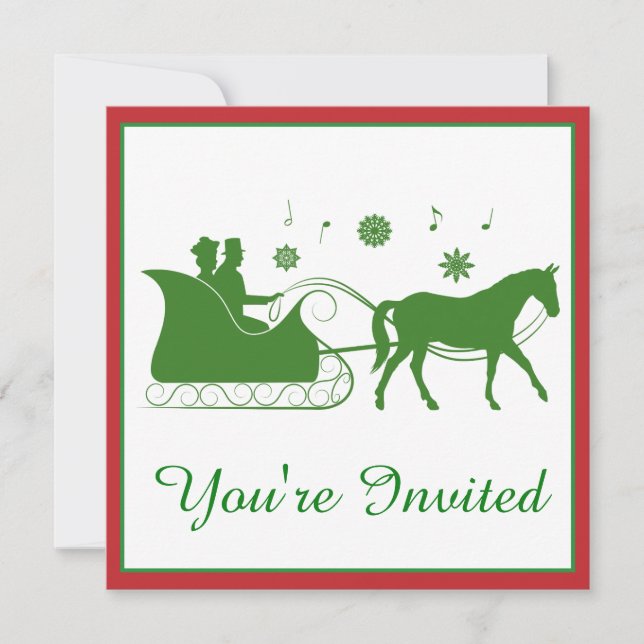 Old-Fashion Horse-Drawn Sleigh with Snowflakes Invitation (Front)