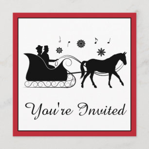 Old-Fashion Horse-Drawn Sleigh with Snowflakes Invitation