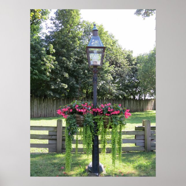 Old Fashion Lamp Post With Hanging Flowers Poster (Front)