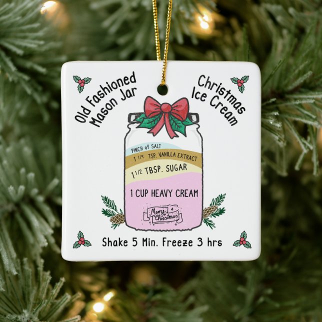 Old Fashion Mason Jar Christmas Ice Cream Ceramic Ornament (Tree)