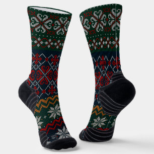 Old fashion Retro style Olive green and red Dad Socks