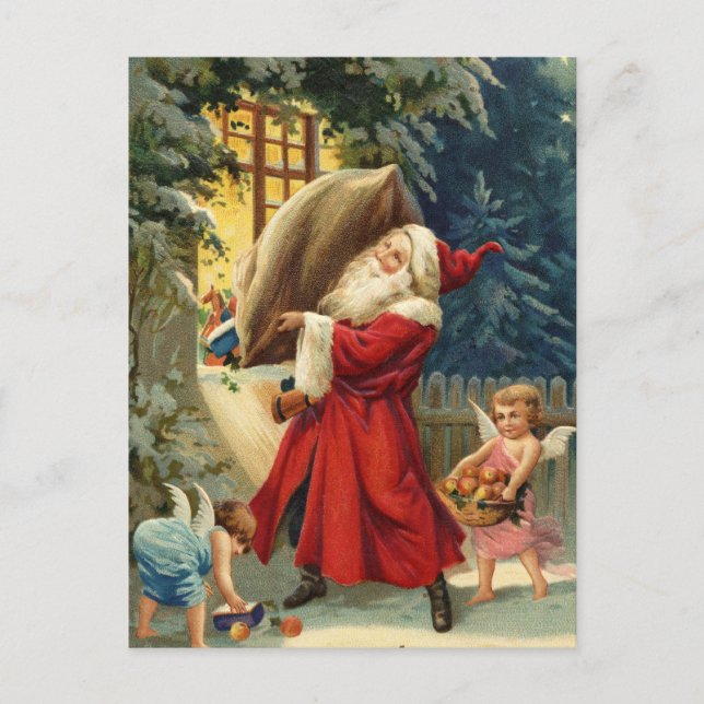 Old Fashion Santa Holiday Postcard (Front)