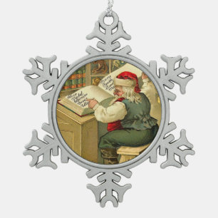 Old Fashion Santa in his Shop Snowflake Pewter Christmas Ornament