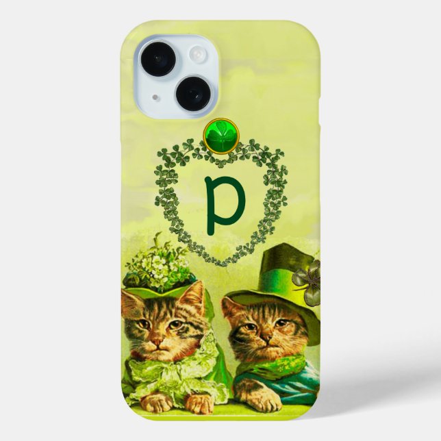 OLD FASHION ST.PATRICK'S DAY CATS HEART MONOGRAM Case-Mate iPhone CASE (Back)