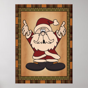 Old Fashion Styled Santa Art in Plaid Poster