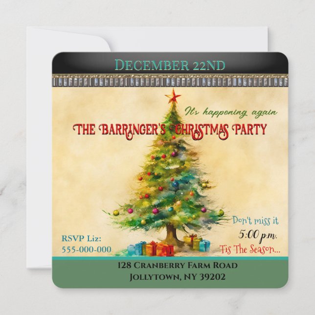 Old Fashion Tree Cool Christmas Party Invitation (Front)