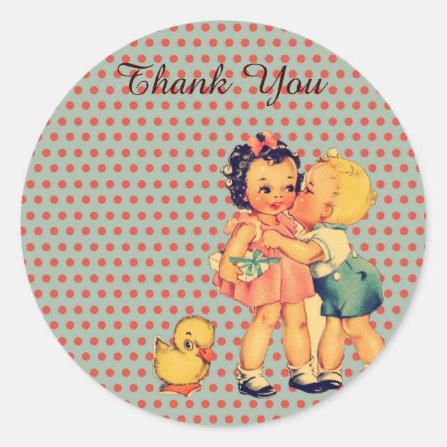 Old Fashion Valentine  retro kids birthday party Classic Round Sticker (Front)