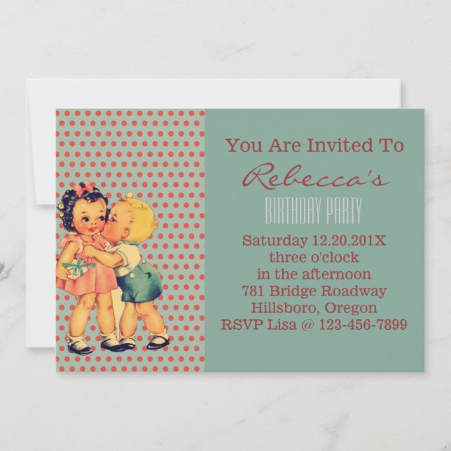 Old Fashion Valentine  retro kids birthday party Invitation (Front)