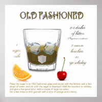 Old Fashion Vintage Cocktail Recipe Poster