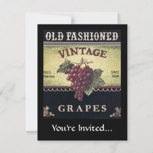 Old Fashion Vintage Grapes, Purple and Black Wine Invitation