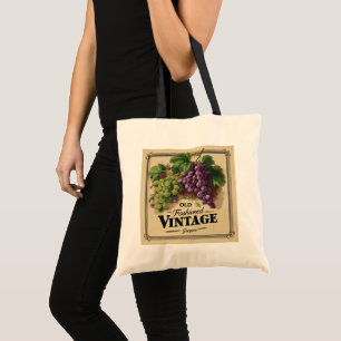Old Fashion Vintage Grapes, Purple and Black Wine Tote Bag