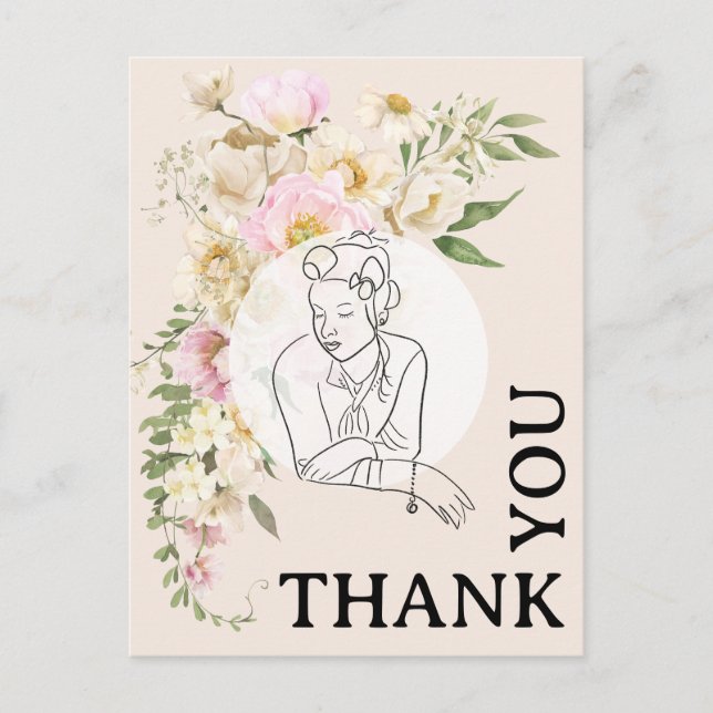 Old Fashioned 1940s Woman Floral Thank You  Postcard (Front)