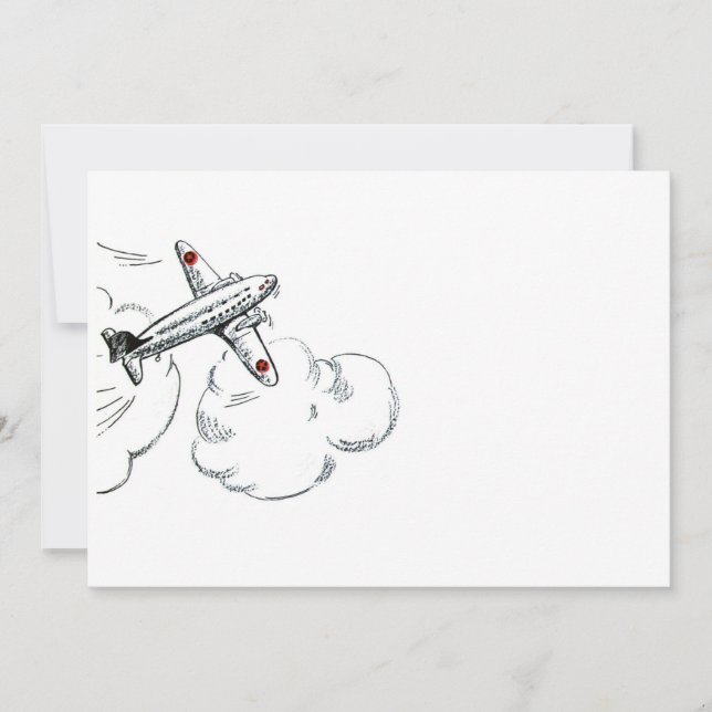 Old Fashioned Aeroplane Drawing Invitation (Front)