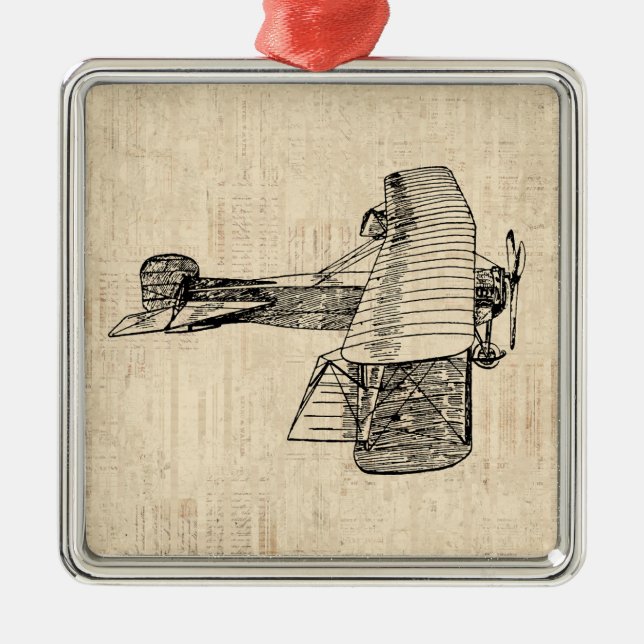 Old Fashioned Aeroplane Metal Tree Decoration (Front)